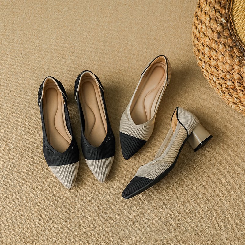 High Heels im Chanel-Stil aus Strick und Netzstoff