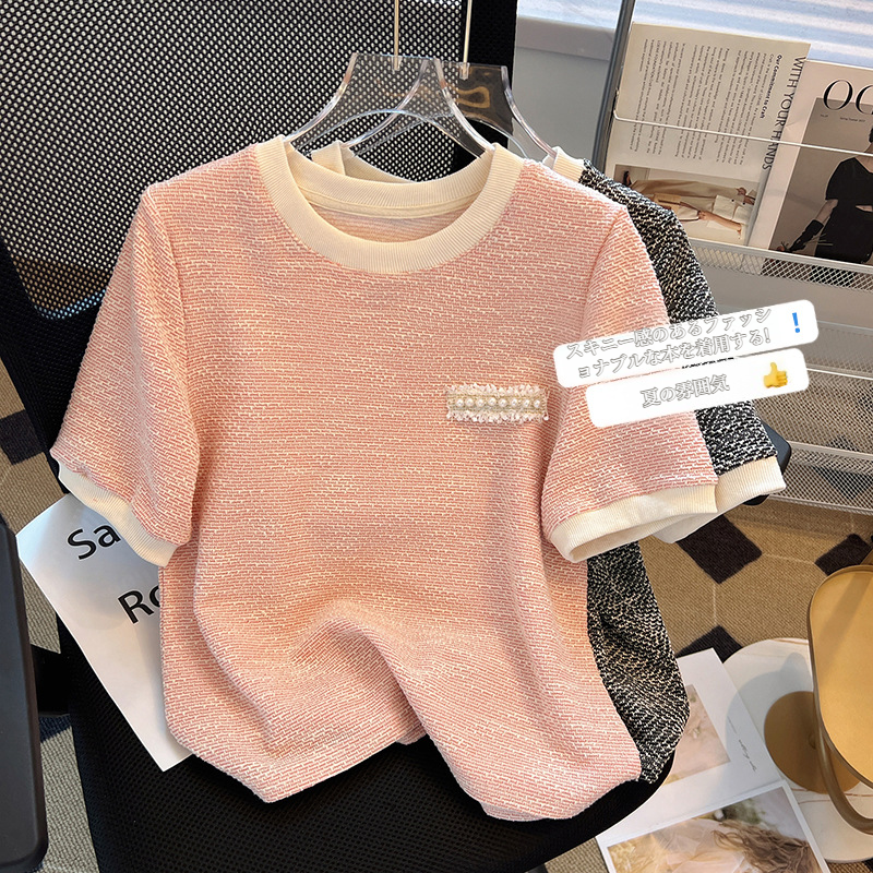 アイスシルク 半袖 レディース ピンク トップス 半袖 ニットTシャツ アイスシルク Tシャツ