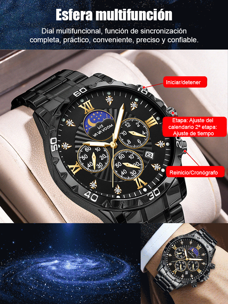 Reloj de pulsera para hombre con cronógrafo y calendario.