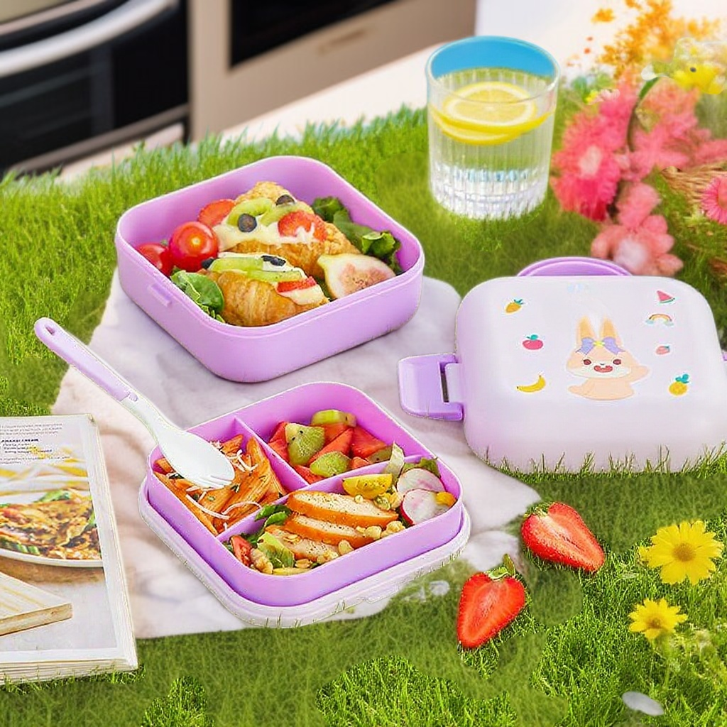 雙層分格附餐具便當盒