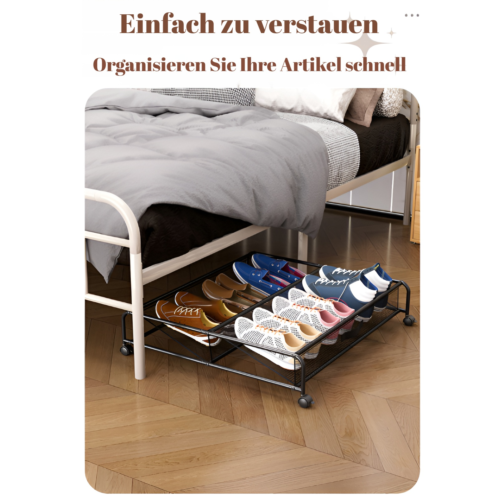 Einfaches Schuhregal unter dem Bett Aufbewahrungsregal Multifunktionales Eisenbett Aufbewahrungsbox 