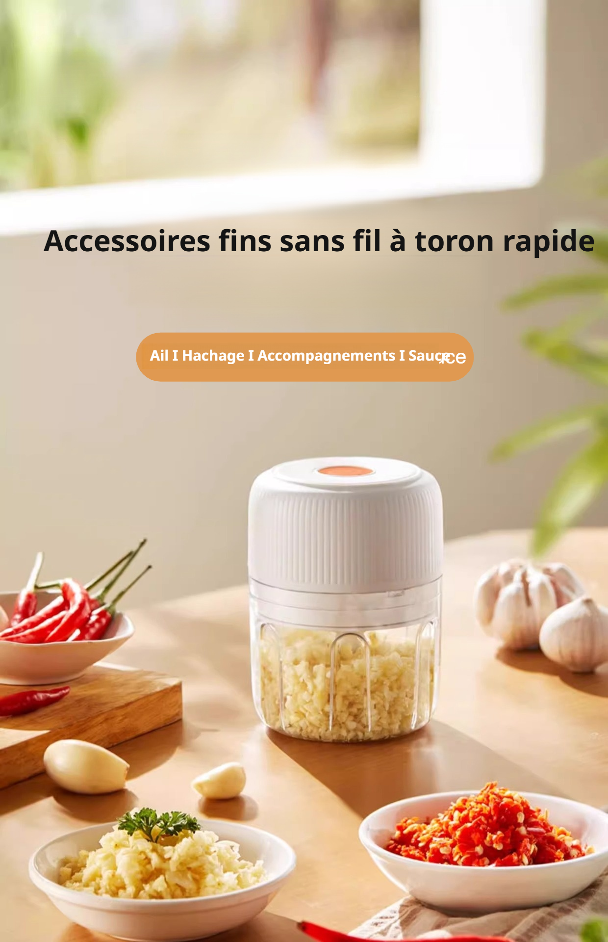 Machine à ail multifonction sans fil de 250 ml