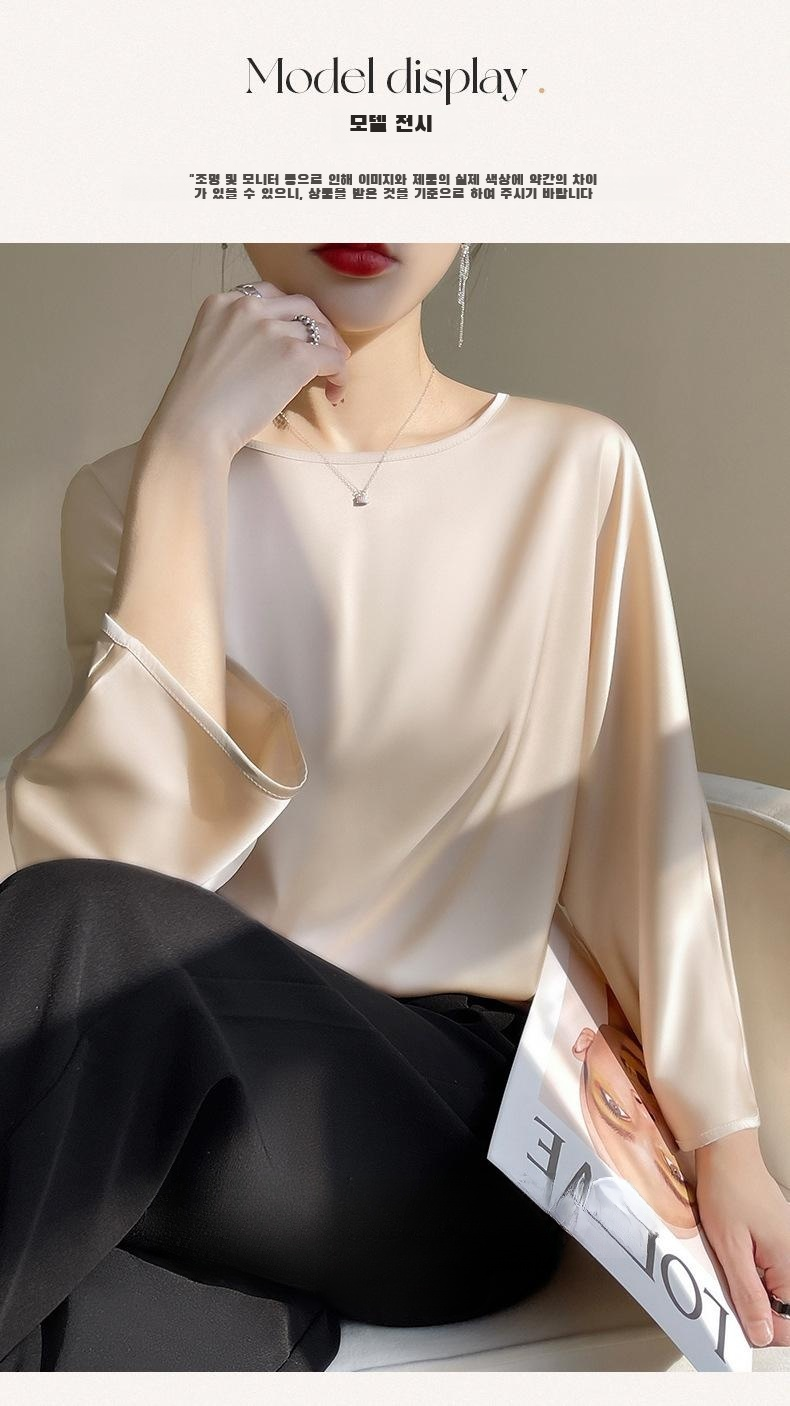 여성용 얇은 실크 반팔 상의 측면 이미지