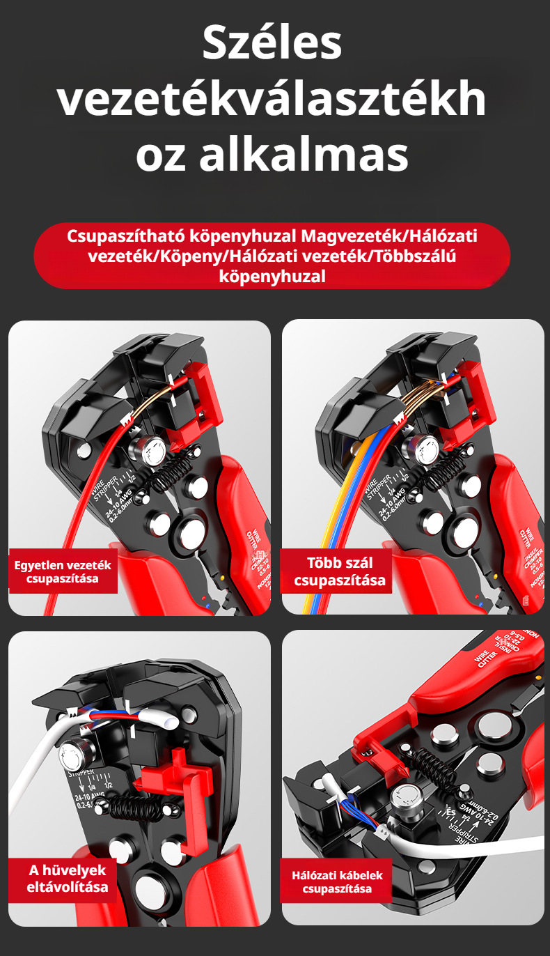 Ergonomikus huzalcsupaszító markolat