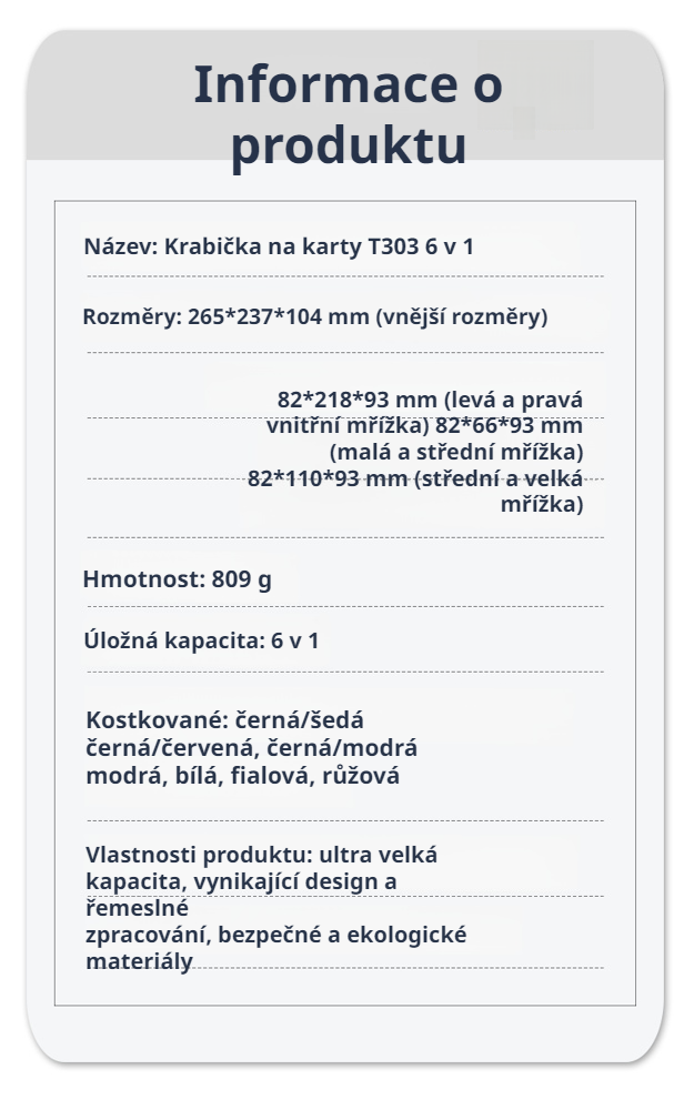 6 v 1 multifunkční luxusní úložný box na karty detailní pohled