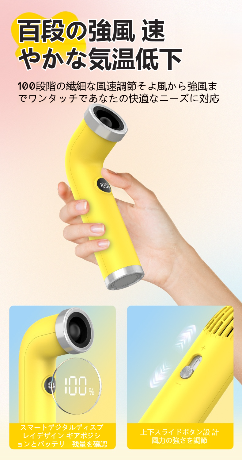 激しく曲がるパイプで柔軟に使用可能なファン