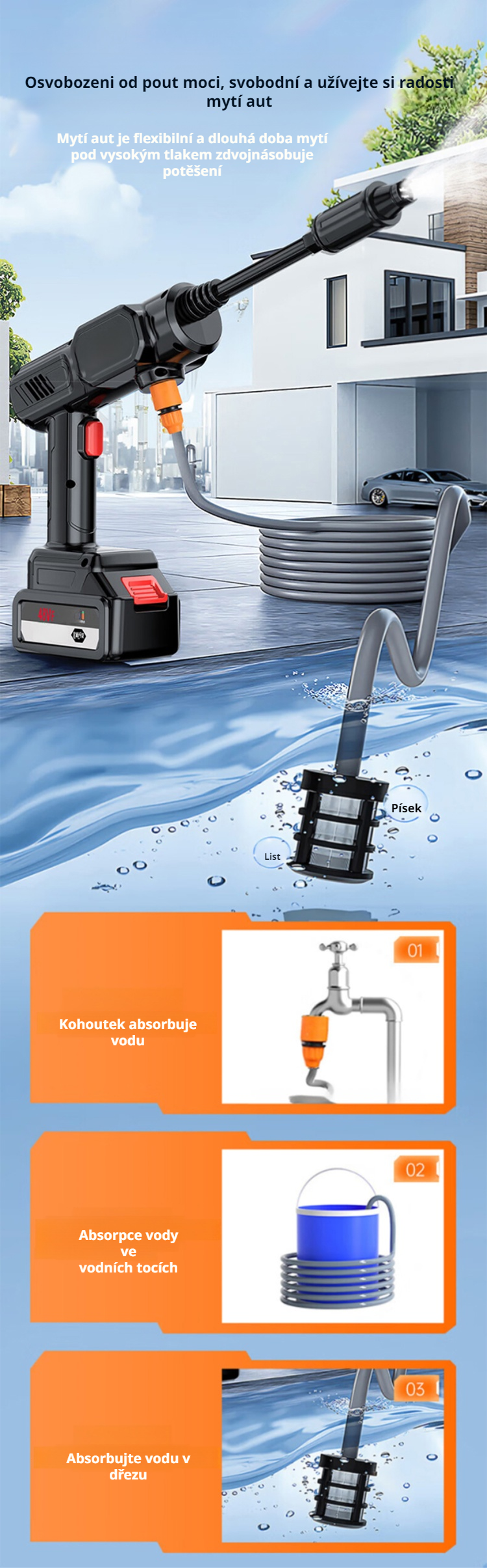 Ukázka čištění auta vysokotlakou pistolí