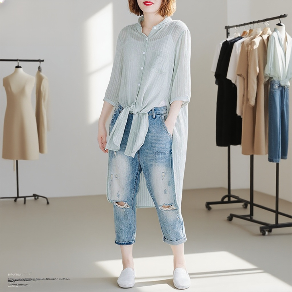 【レディースロングブラウス】涼しげな素材　可愛い　美しいシルエット