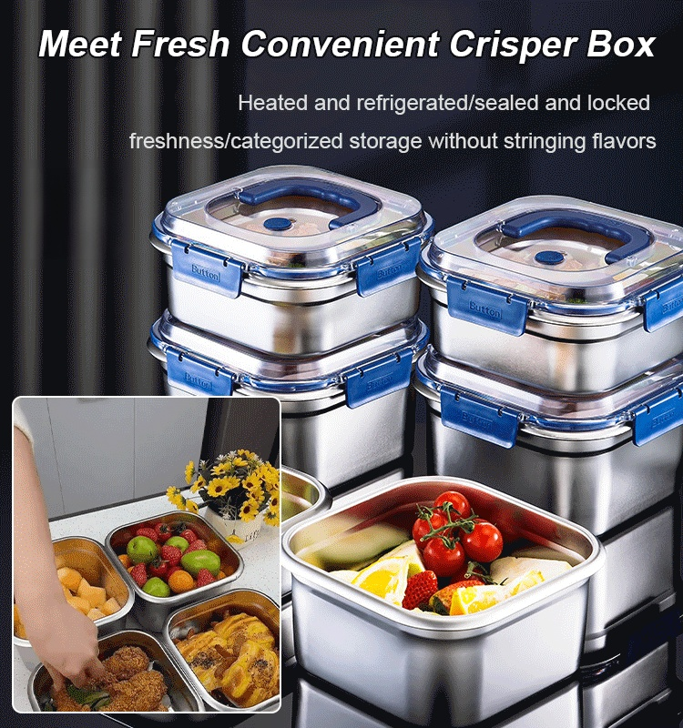 Thickened Stainless Steel Sealed Crisper Box with Handle