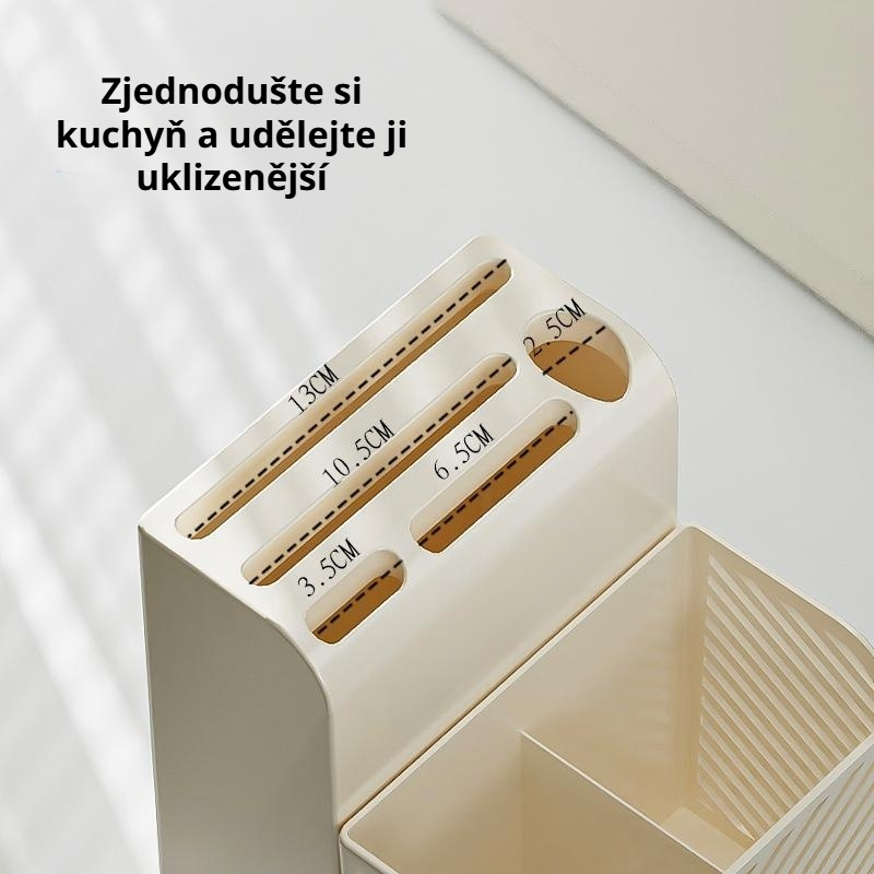 Krémový stojan na kuchyňské náčiní, držák na nože a hůlky, úložný organizér na stůl