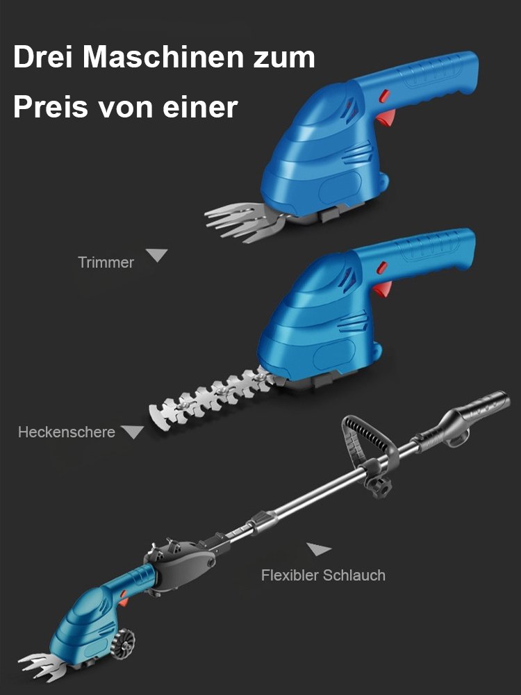 Multifunktionale handgeführte Heckenschere mit Radverlängerung
