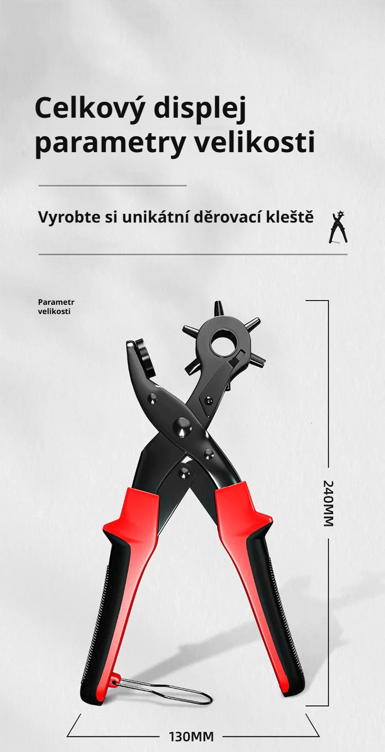 Přesné otvory vytvořené děrovačem na kůži