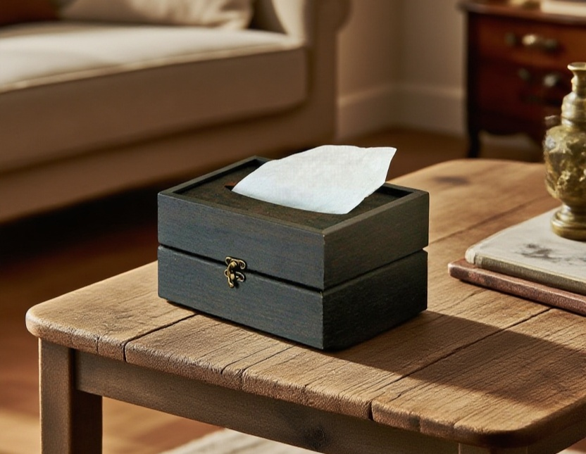 Elegante Holzpapierbox auf Wohnzimmertisch