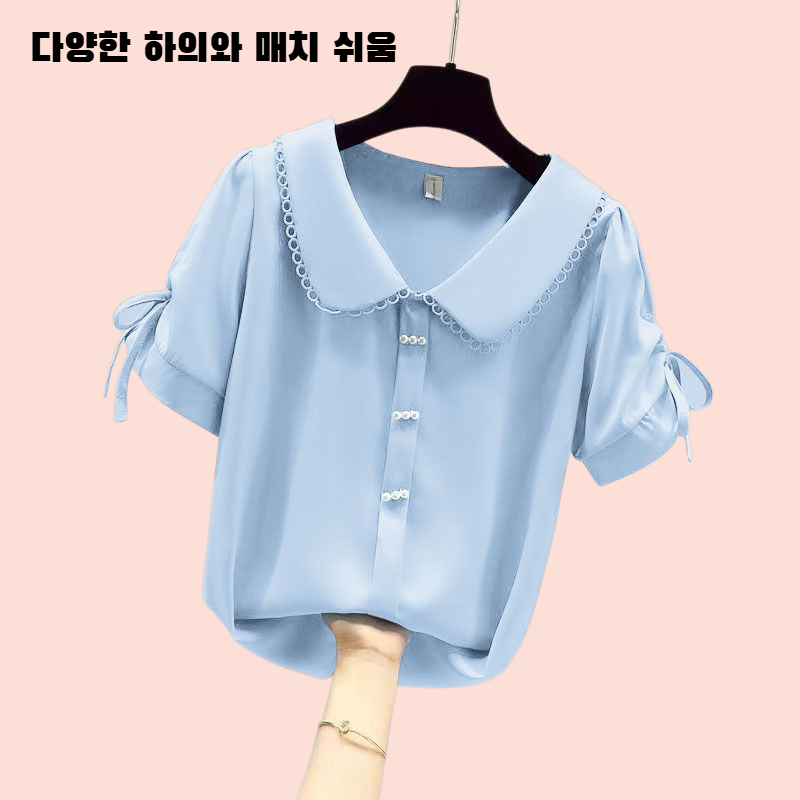 리본 타이 쉬폰 블라우스 