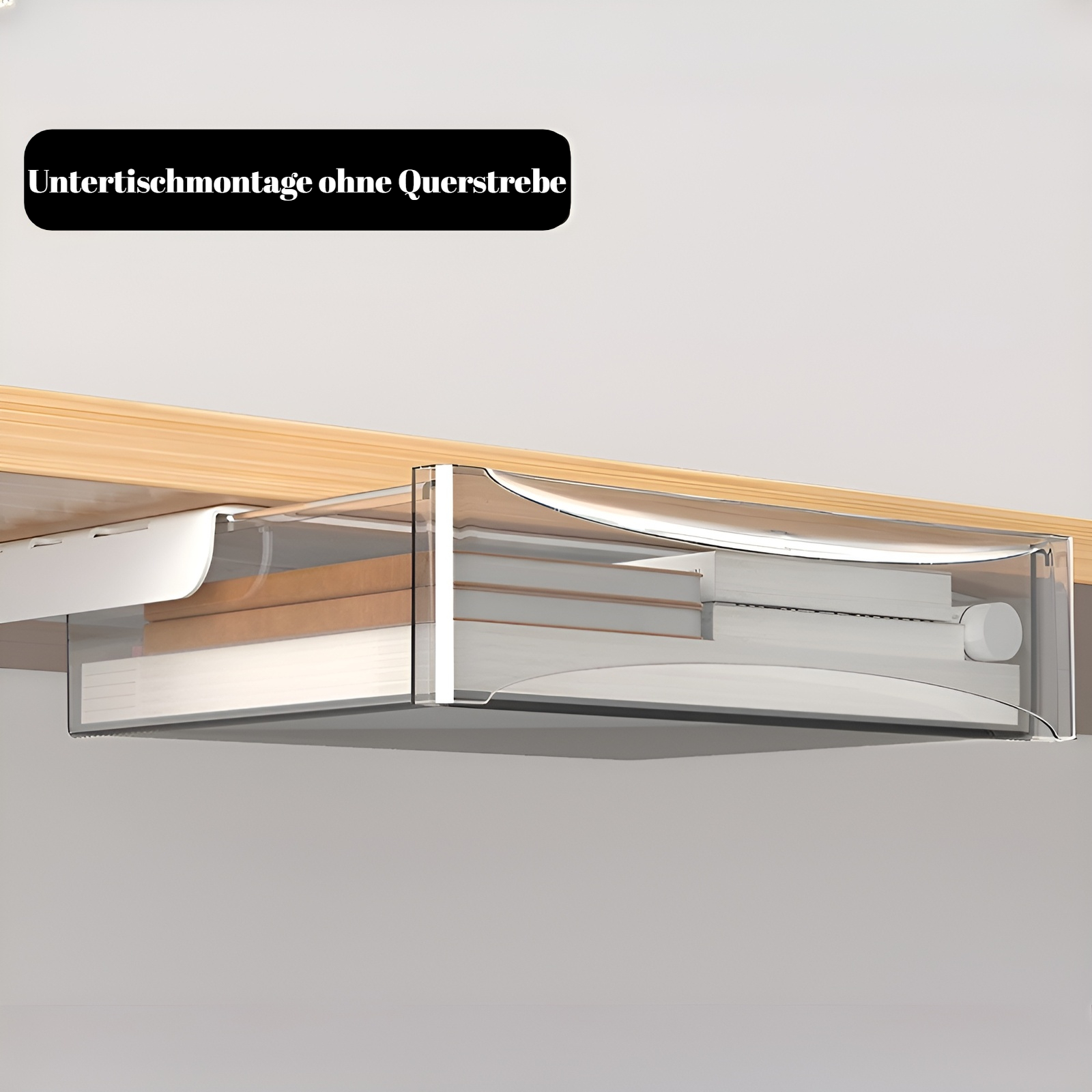 Die Schublade unter dem Tisch verfügt über einen Balken, der ohne Nägel oder Stanzen angehoben werde