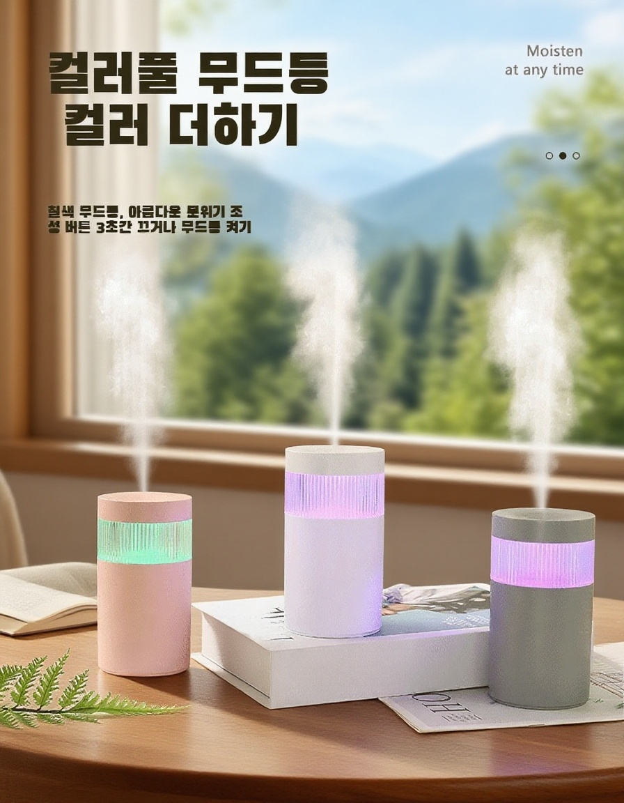 저소음 데스크톱 가습기 작동 장면