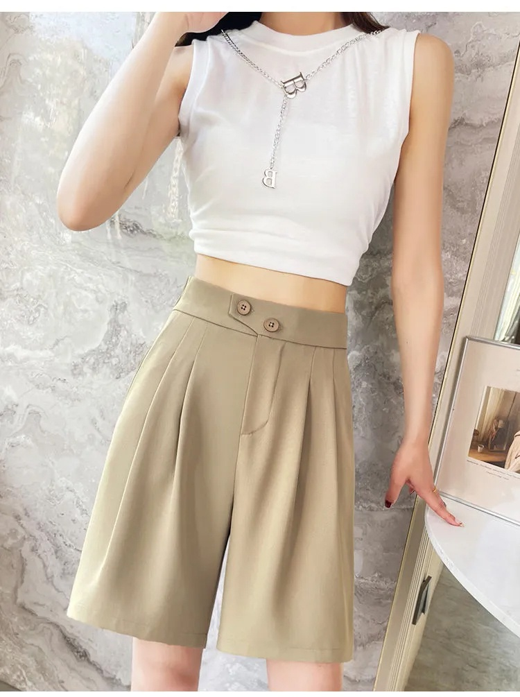 高品質なハーフスラックスパンツのディテール