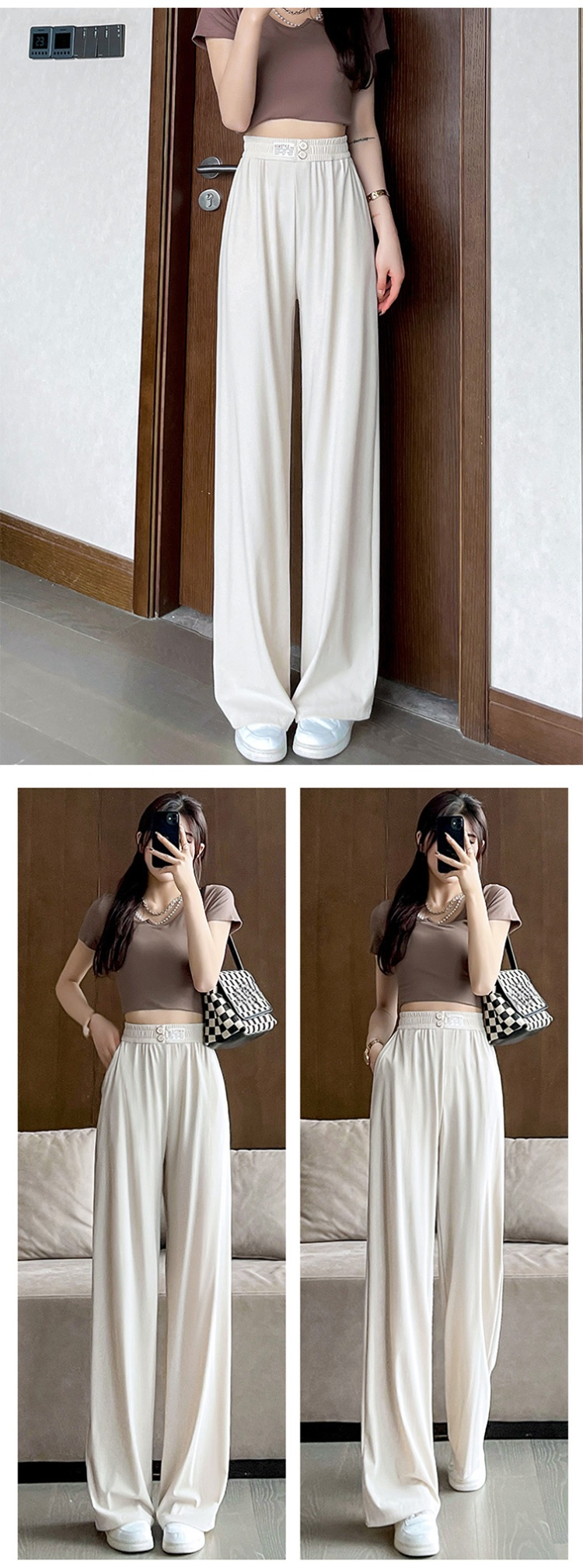 複数カラー展開のアイスシルクワイドパンツ