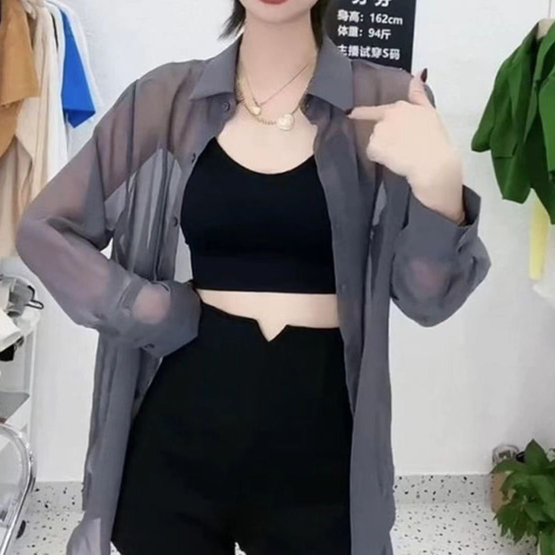 夏の女性の薄い長袖ブラウスカジュアルブラウス日焼け止めシャツ サマーシャツ薄手の日焼け止めカジュアルトップス