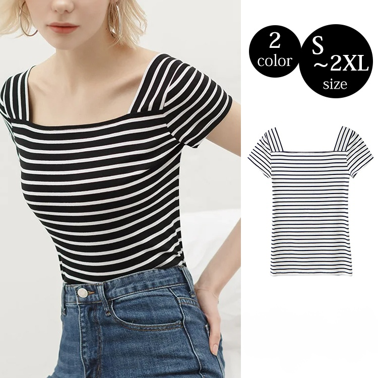 ストライプニットTシャツ