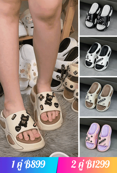 【เพิ่มความสูง 5 ซม.!】รองเท้าแตะกันลื่นประดับเพชร