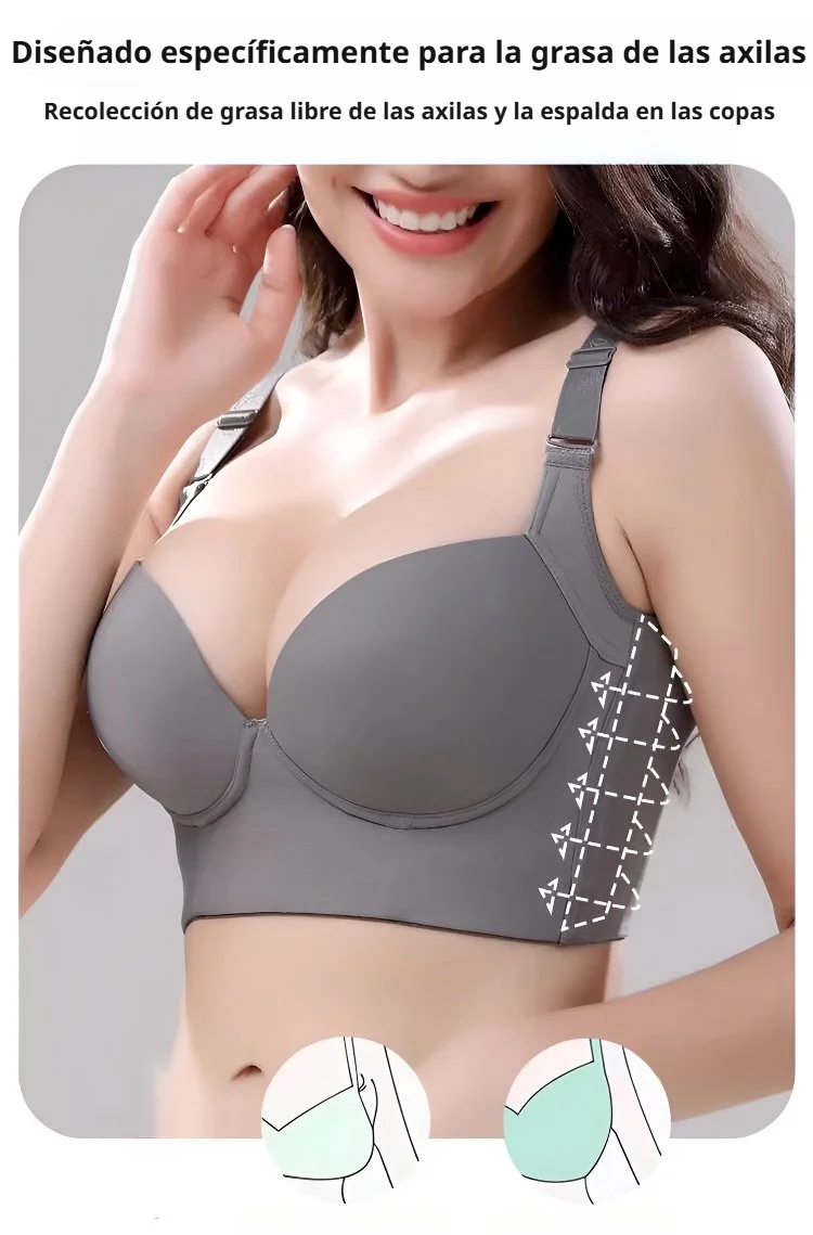 Sujetador de talla grande con siete filas de corchetes frontal