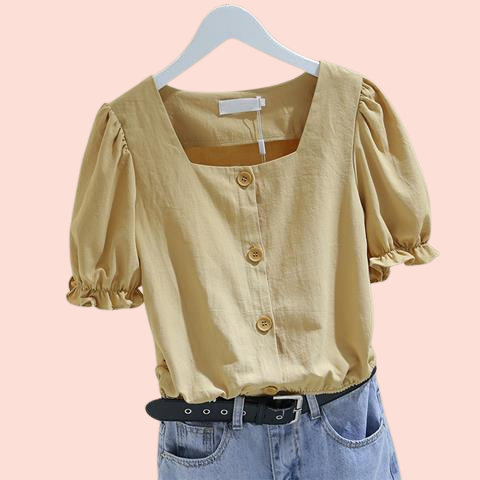 프렌치 스퀘어넥 반팔 셔츠 