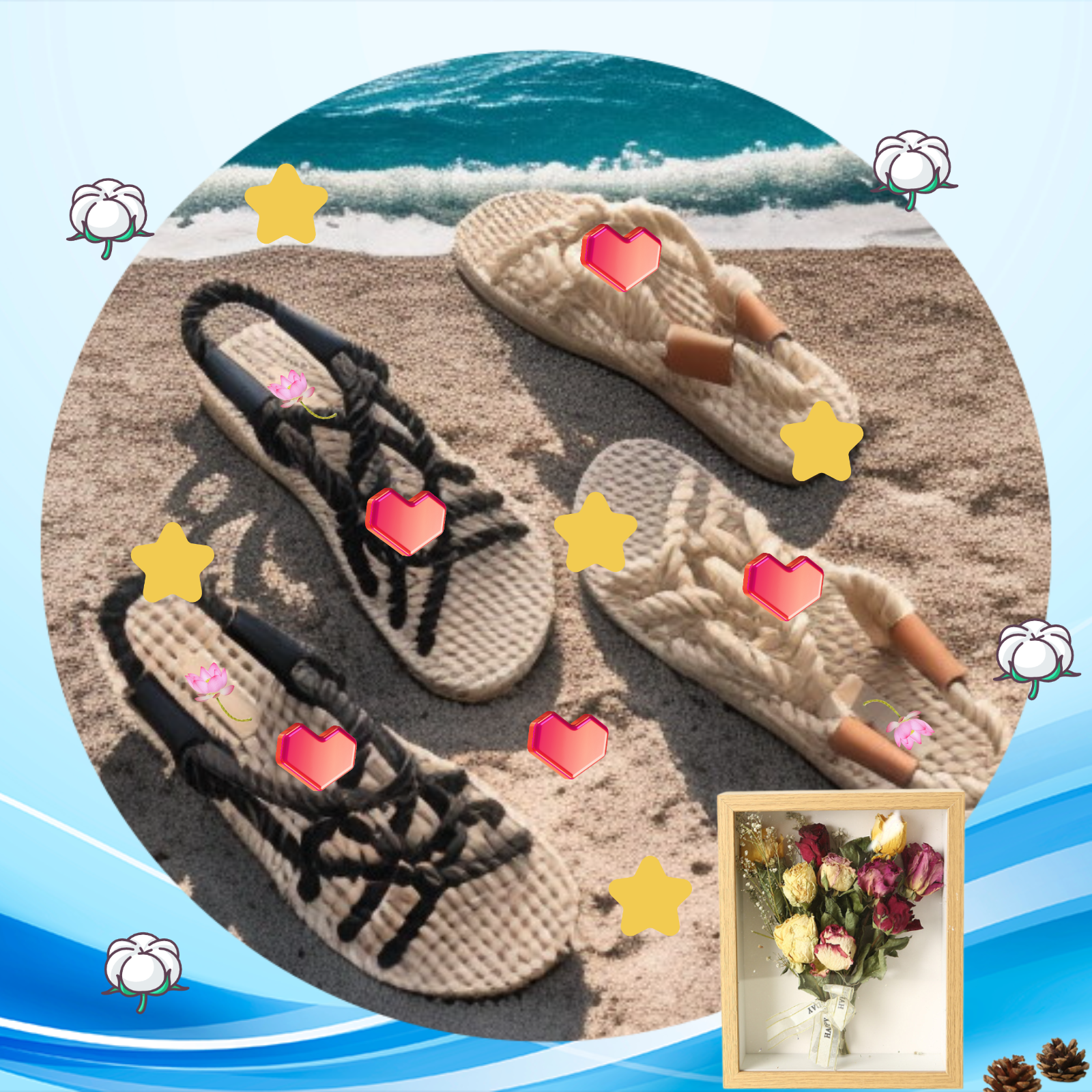 自然な快適さ：編み込み麻ロープフラットローマサンダル