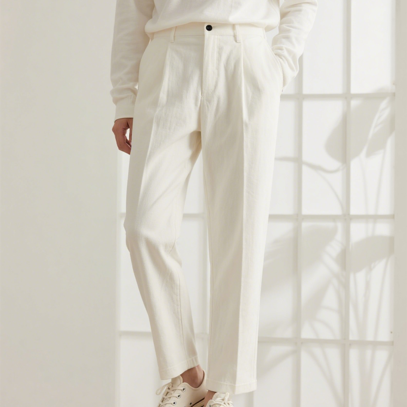 고탄성 스트레이트 비즈니스 캐주얼 바지 전체 이미지