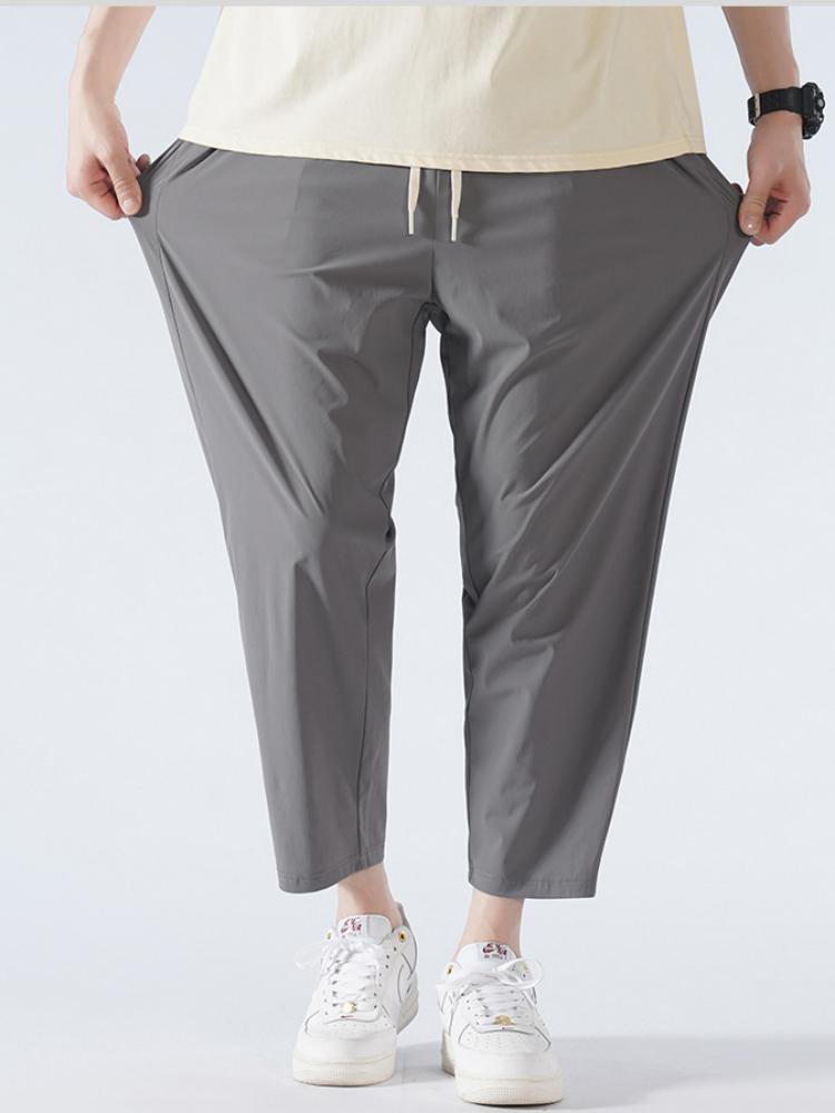 メンズアイスシルクストレートクロップドパンツ ゆったり落ち感