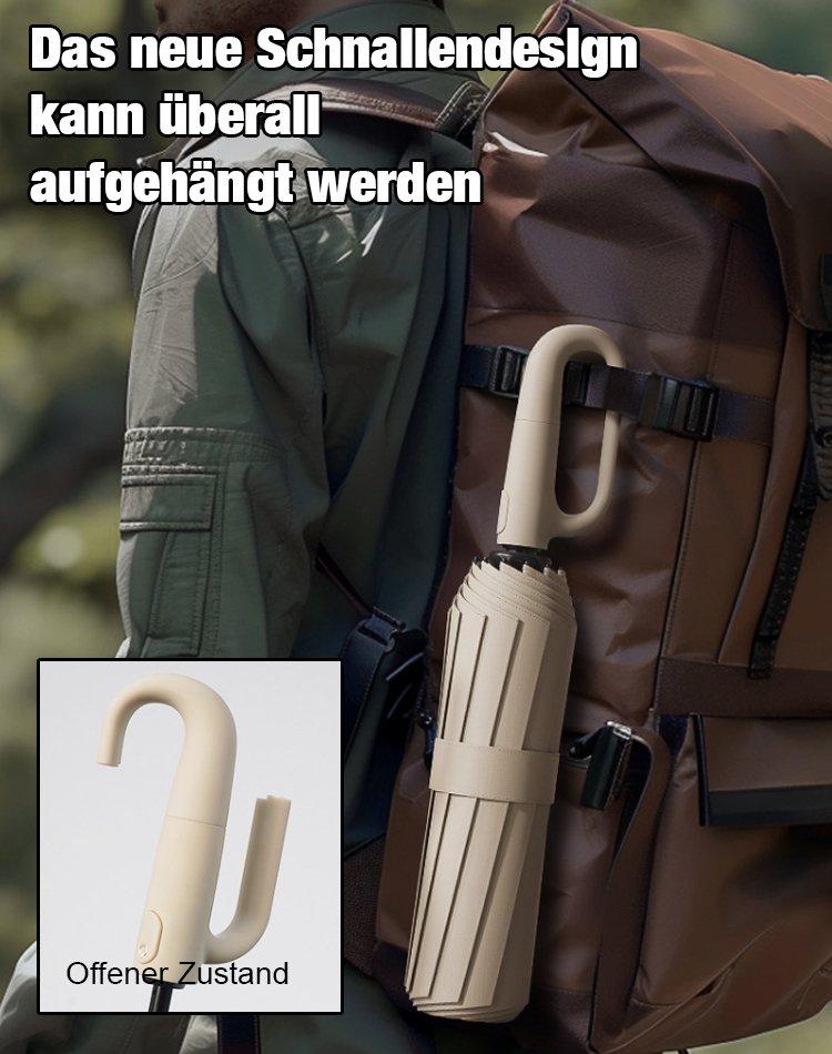 Vollautomatischer, äußerst strapazierfähiger Haken-Regenschirm für Sonne und Regen.