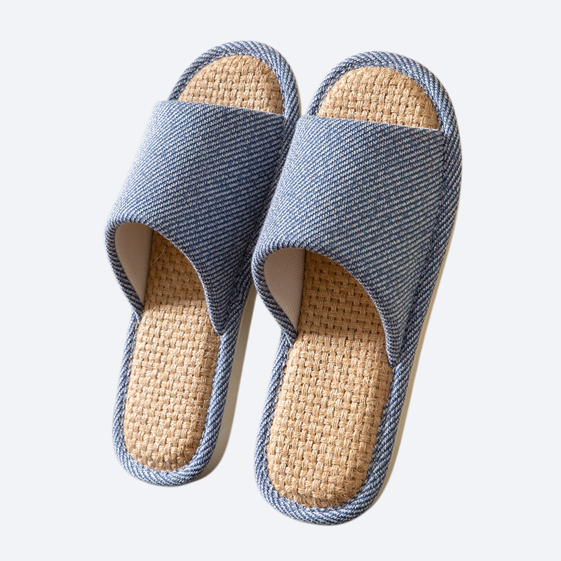 純色滑り止めリネンスリッパ
