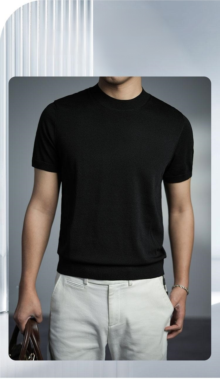 インポート糸使用の高品質メンズニットTシャツ正面画像