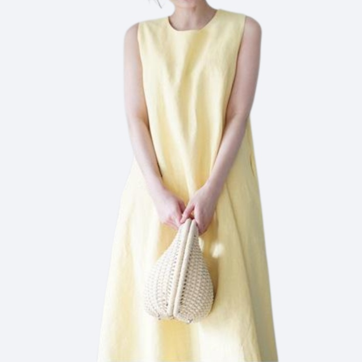 Solid color sleeveless cotton linen loose dress