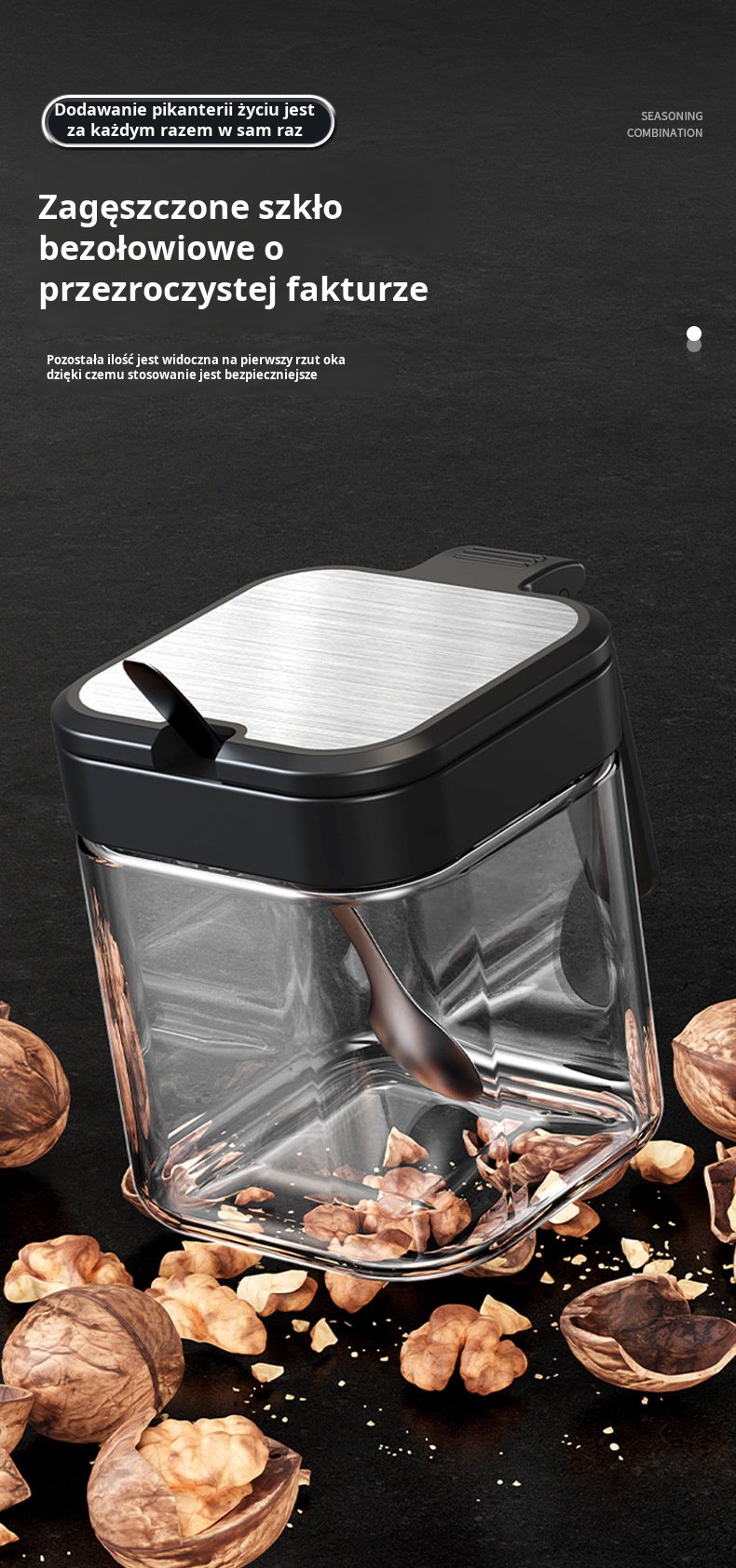 Zestaw szklanych pojemników na przyprawy w kuchni