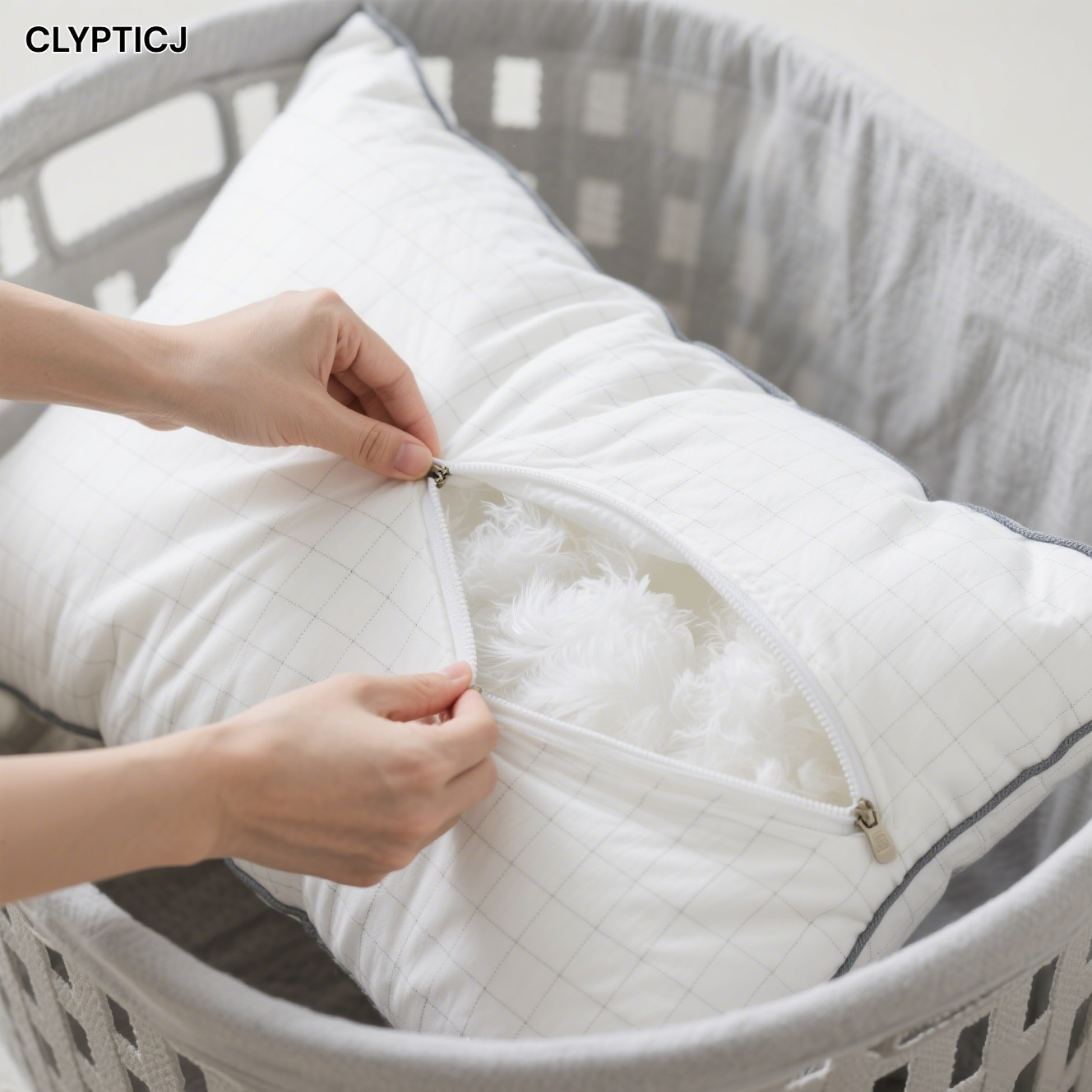 Almohada de algodón blanca sobre cama de madera