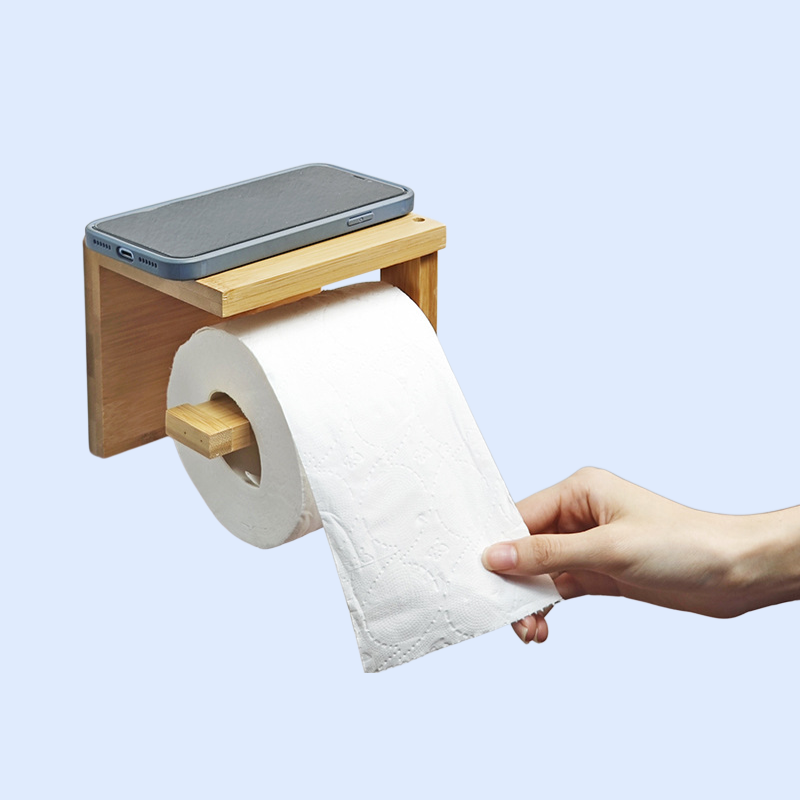 Bathroom storage rack punch-free bamboo towel rack