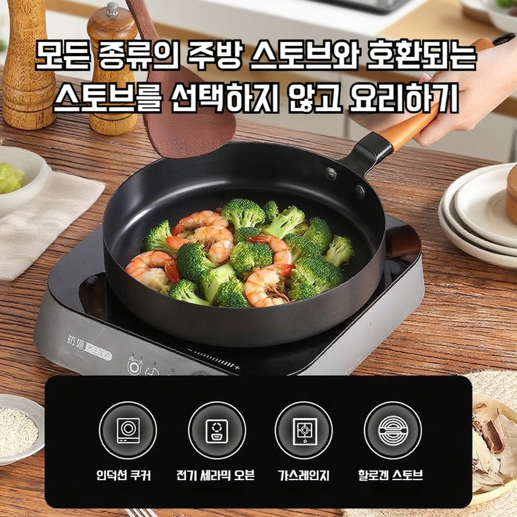 가정용 프라이팬 정철 질화팬 인덕션 적용 부침개팬 플랫팬 플랫팬 끈적임 없는 고정밀팬
