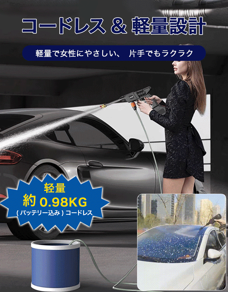 家庭用リチウムバッテリー式洗車フォームガン