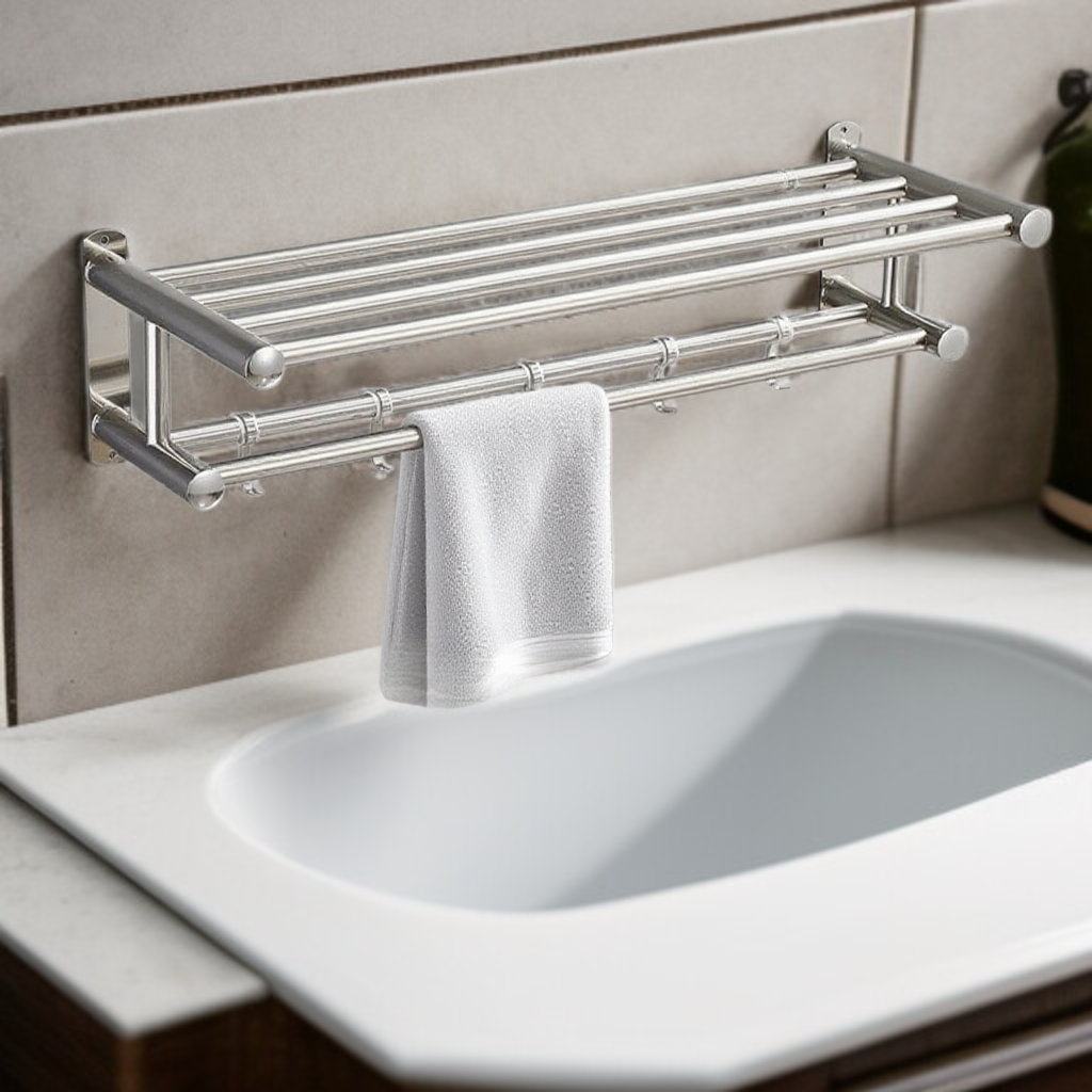 浴室不銹鋼免打孔毛巾置物架