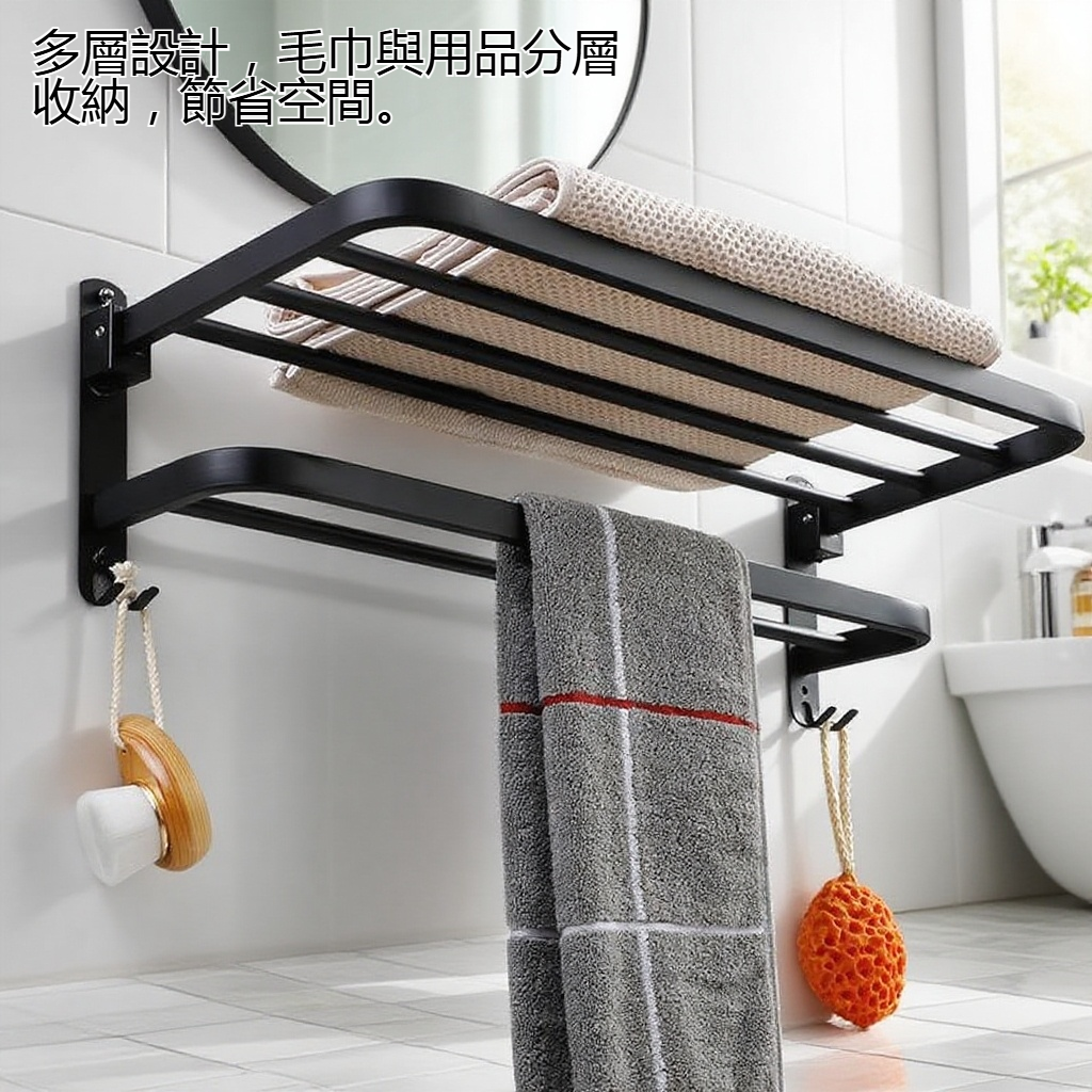 浴室不銹鋼免打孔毛巾置物架