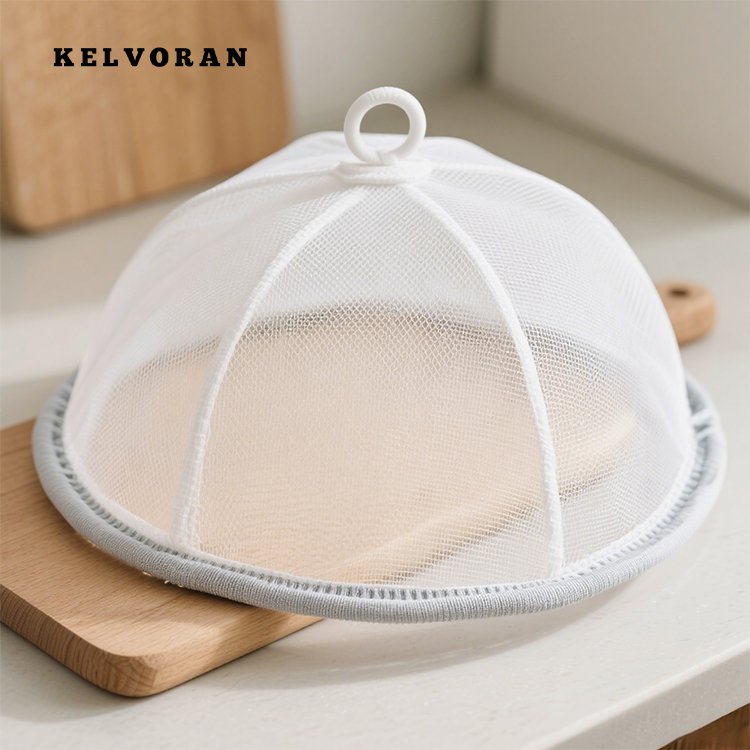 Dining table with mesh food cover to prevent insects