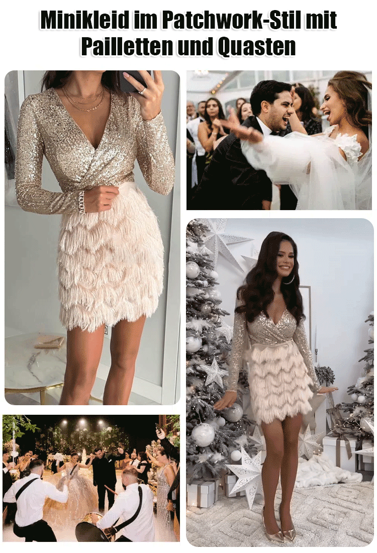 【Party-Fokus】Paillettenkleid mit Fransen