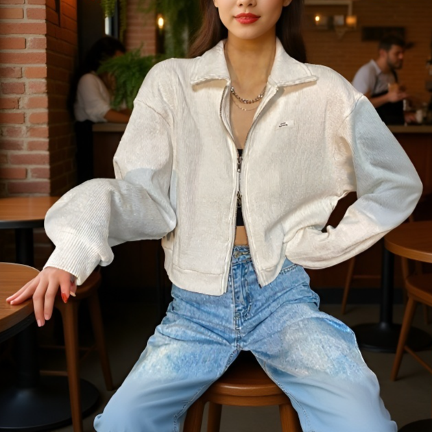 スポーツワッフルジャケット ショート丈 カーディガン 万能トップス