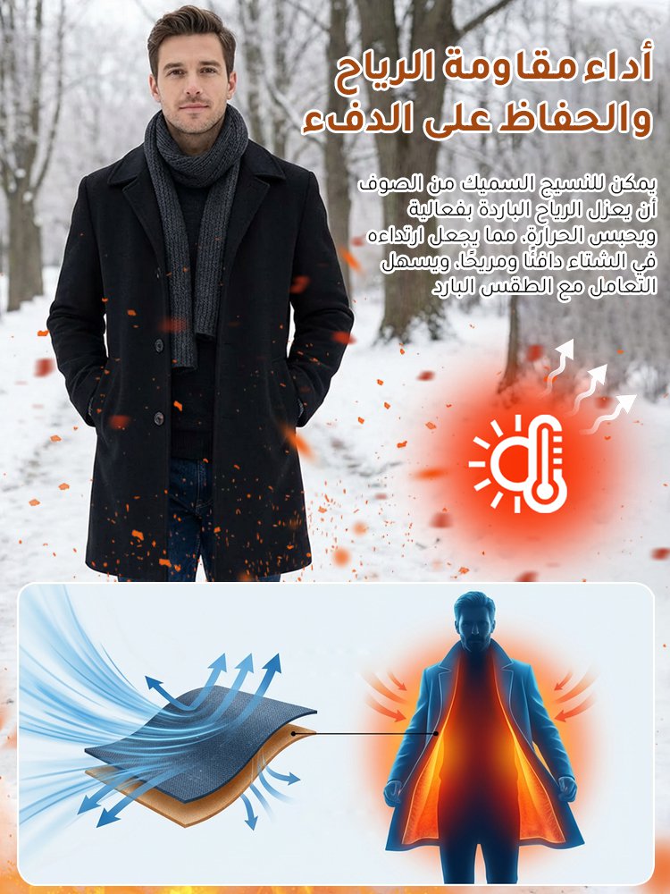 معطف صوف أنيق بياقة مطوية للرجال