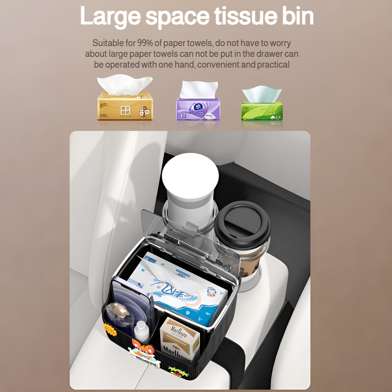 Car Armrest Box Upgraded 2 in 1 Storage Cup Holder Tissue Box