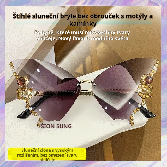  Diamantový motýlí bezrámové sluneční brýle na zeštíhlení obličeje