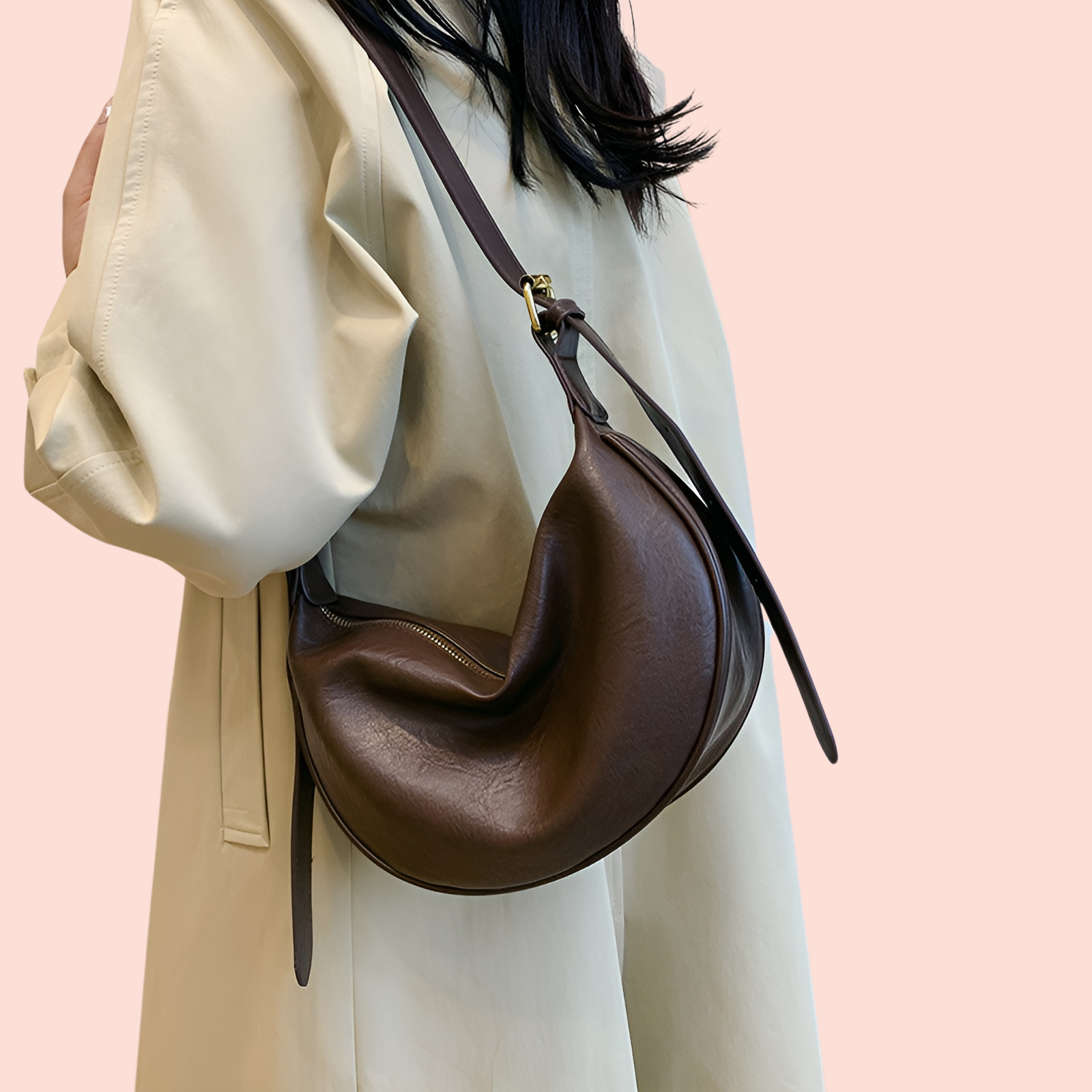 กระเป๋าสะพายไหล่หนังนิ่มทรงเกี๊ยว ขนาดใหญ่ สไตล์ย้อนยุค สำหรับผู้หญิง