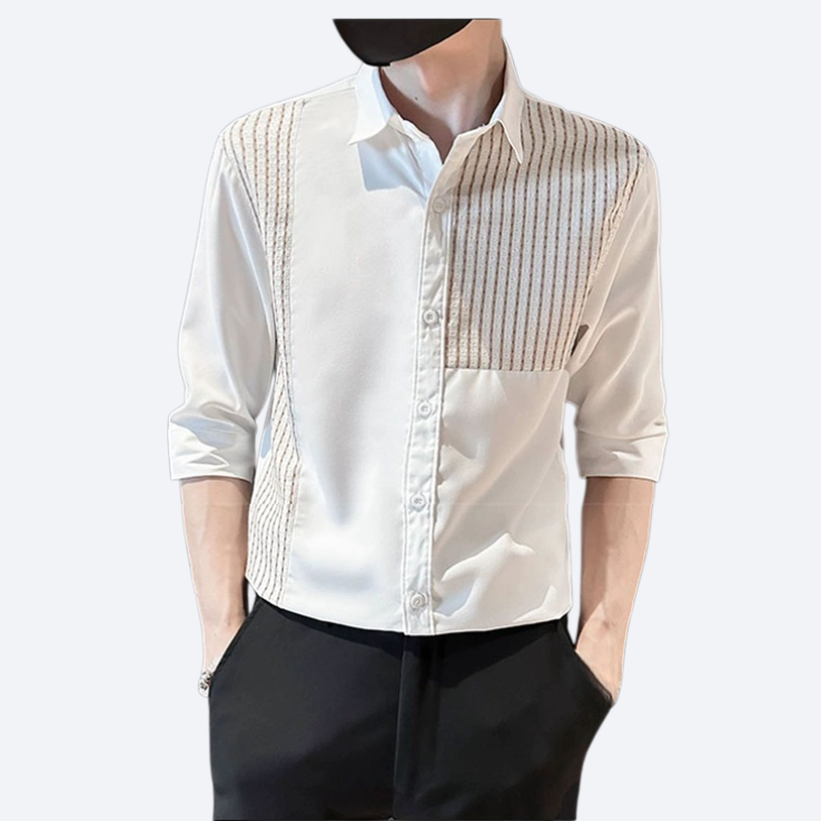 남성 여름 얇은 접합 5 부 소매 와이드 셔츠