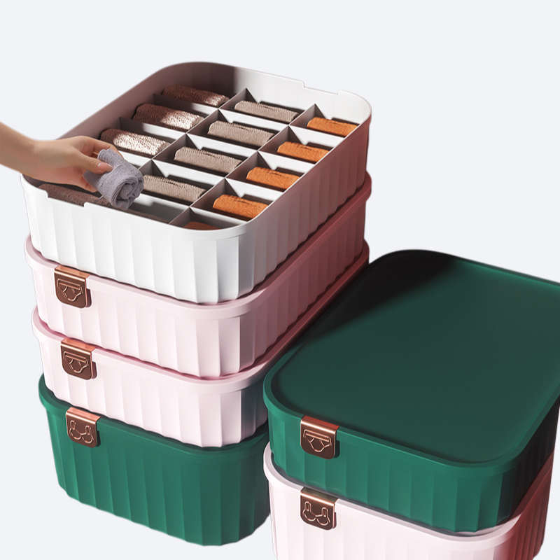 家庭用ビン付き蓋付き大容量下着収納ボックス